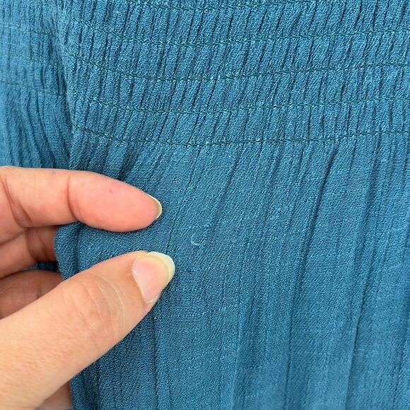 J.Gee Teal Smock Milkmaid Midi Dress Sz S Boho Cottagecore Puff Sleeve Romantic - Picture 5 of 12